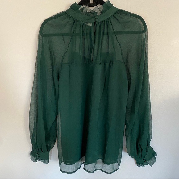 Boutique Deep Forest Green Chiffon Blouse With Bishop Sleeves - Picture 3 of 6